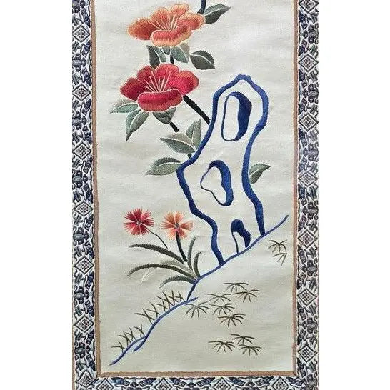 Vintage Framed Chinese Silk Embroidery Panel - Bird & Floral Motif