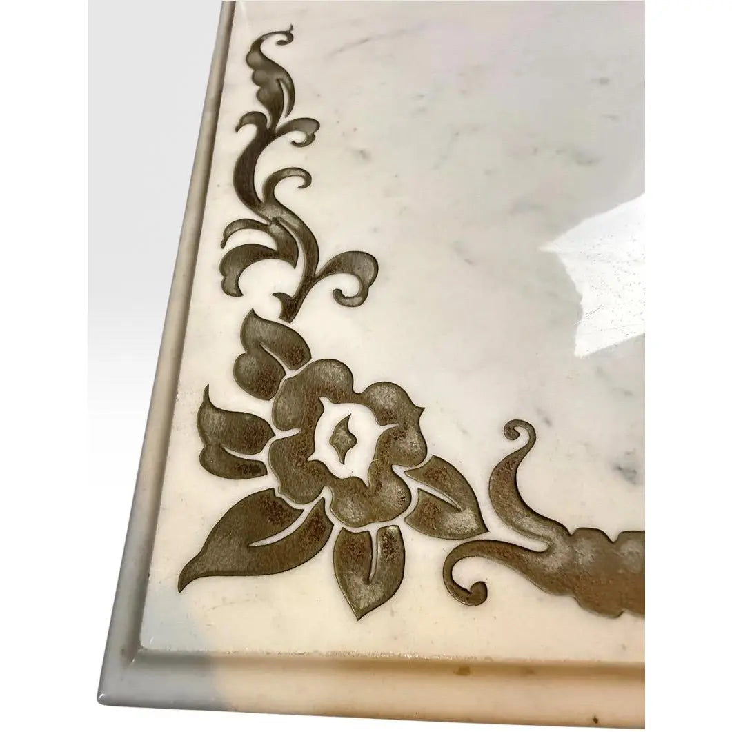 Vintage Italian Neoclassical Etched Marble and Gilt Brass Low Coffee Table