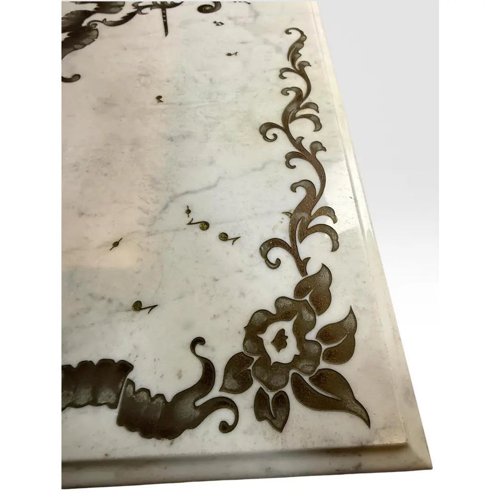 Vintage Italian Neoclassical Etched Marble and Gilt Brass Low Coffee Table