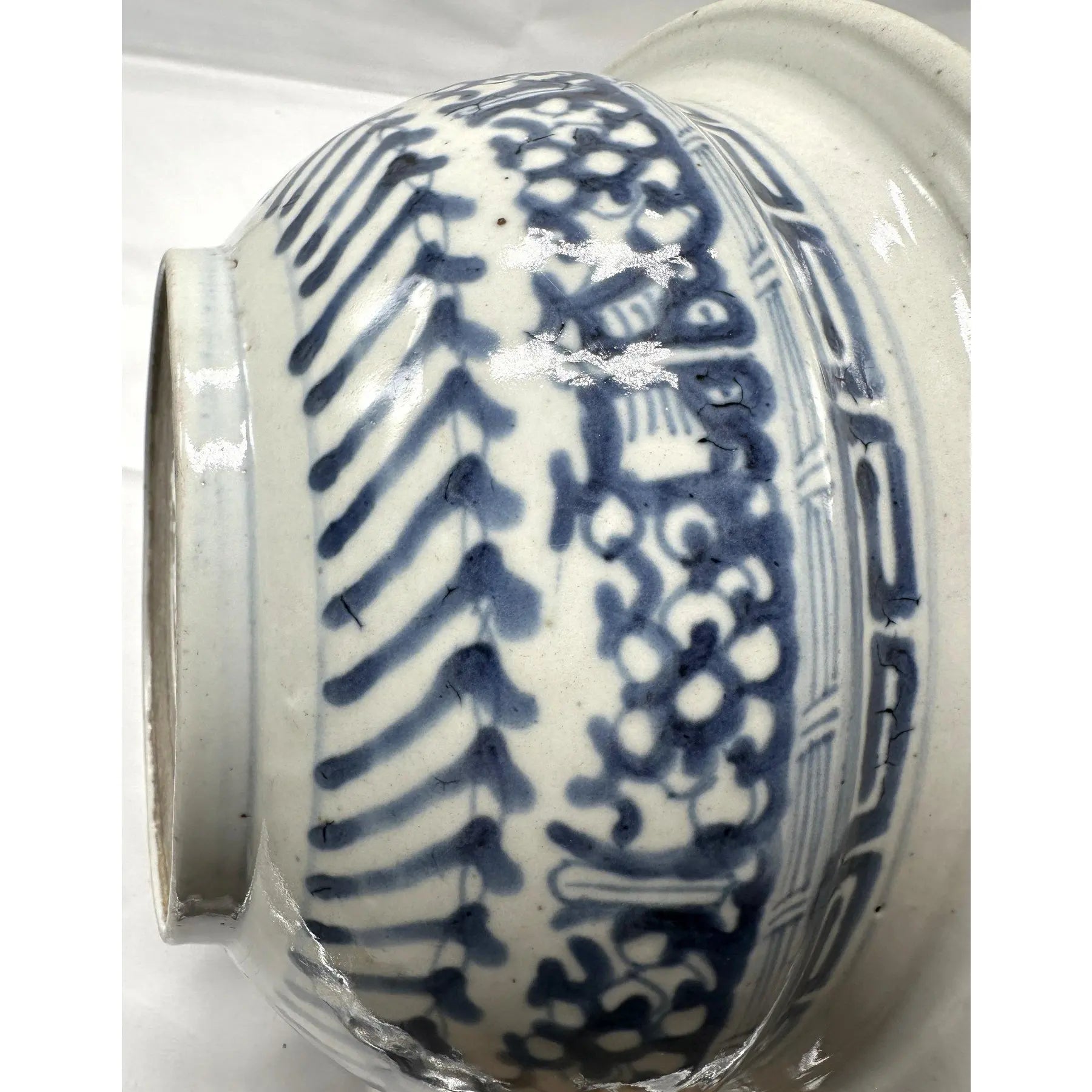 Large Antique 19th Century Chinese Blue and White Porcelain Censer Bowl 11 Inch