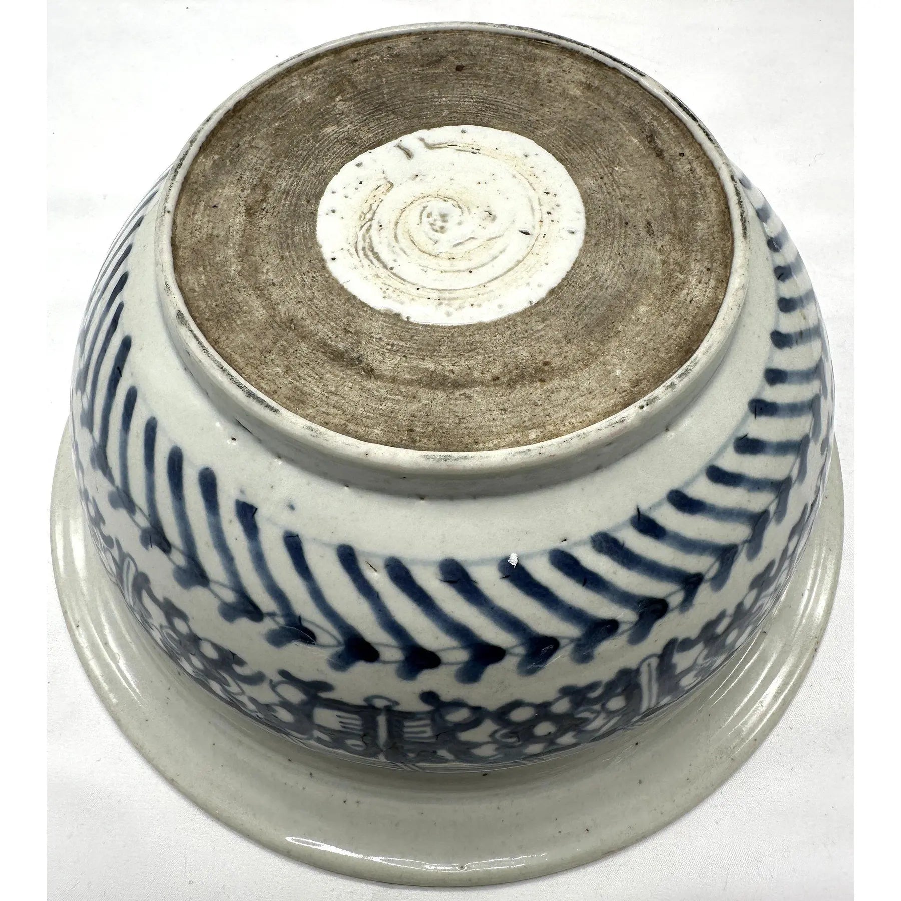 Large Antique 19th Century Chinese Blue and White Porcelain Censer Bowl 11 Inch