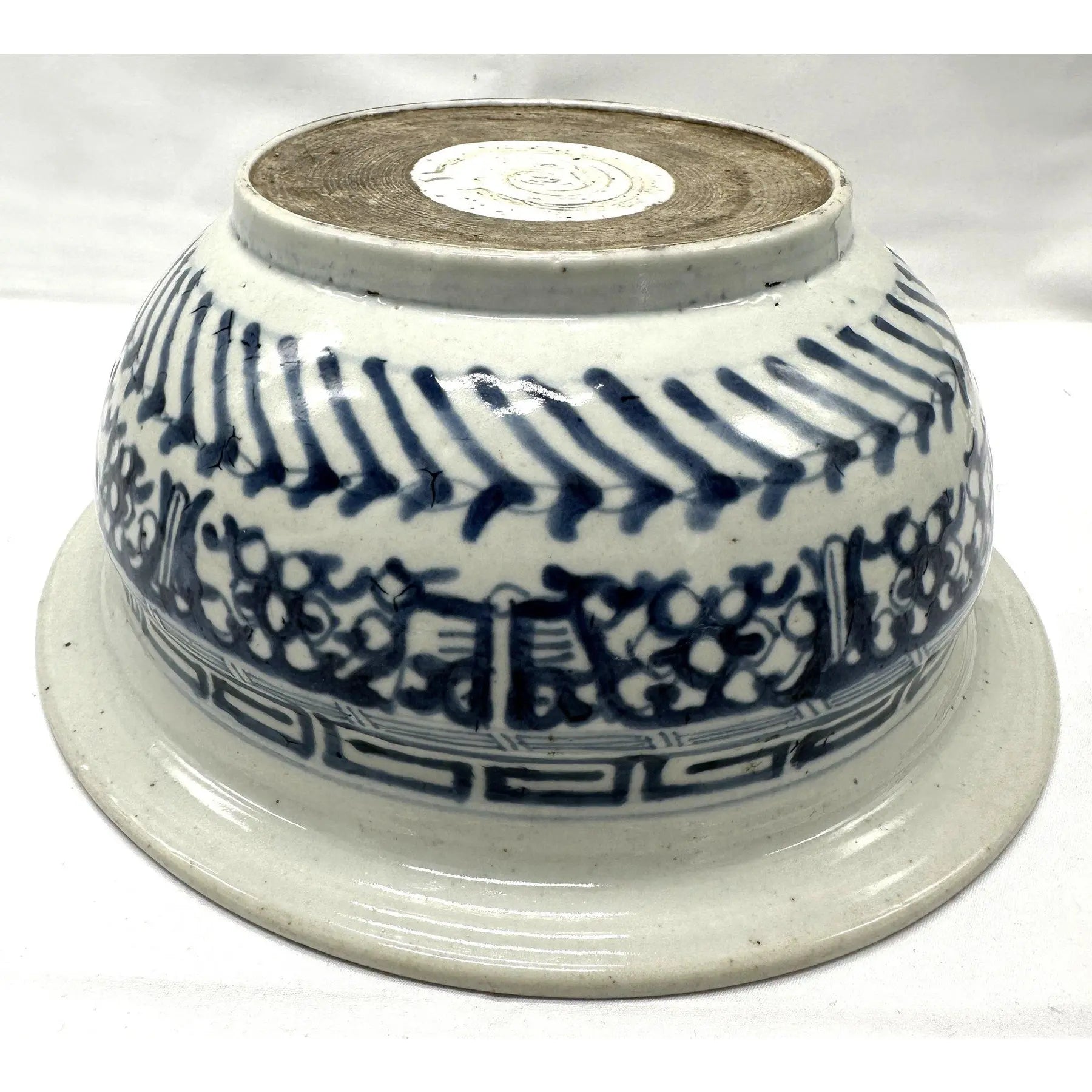 Large Antique 19th Century Chinese Blue and White Porcelain Censer Bowl 11 Inch