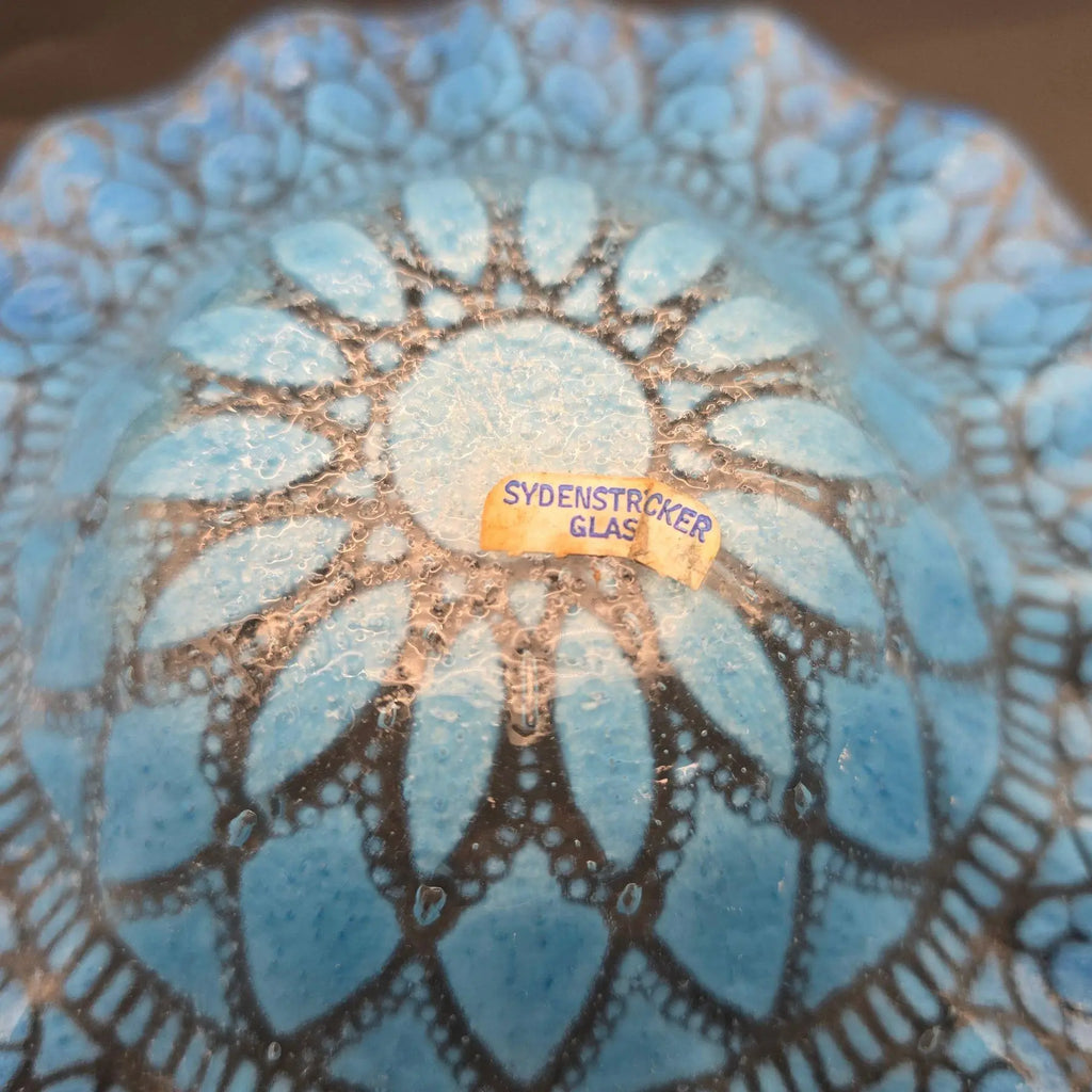 Mid-Century Sydenstricker 'Lace' Blue Ruffled Art Glass Bowl and Plate Set