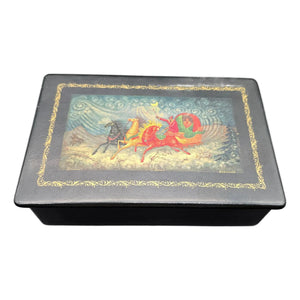 Vintage Hand-Painted Kholuy Lacquer Box – "Troika" Scene by Artist Lovkachev