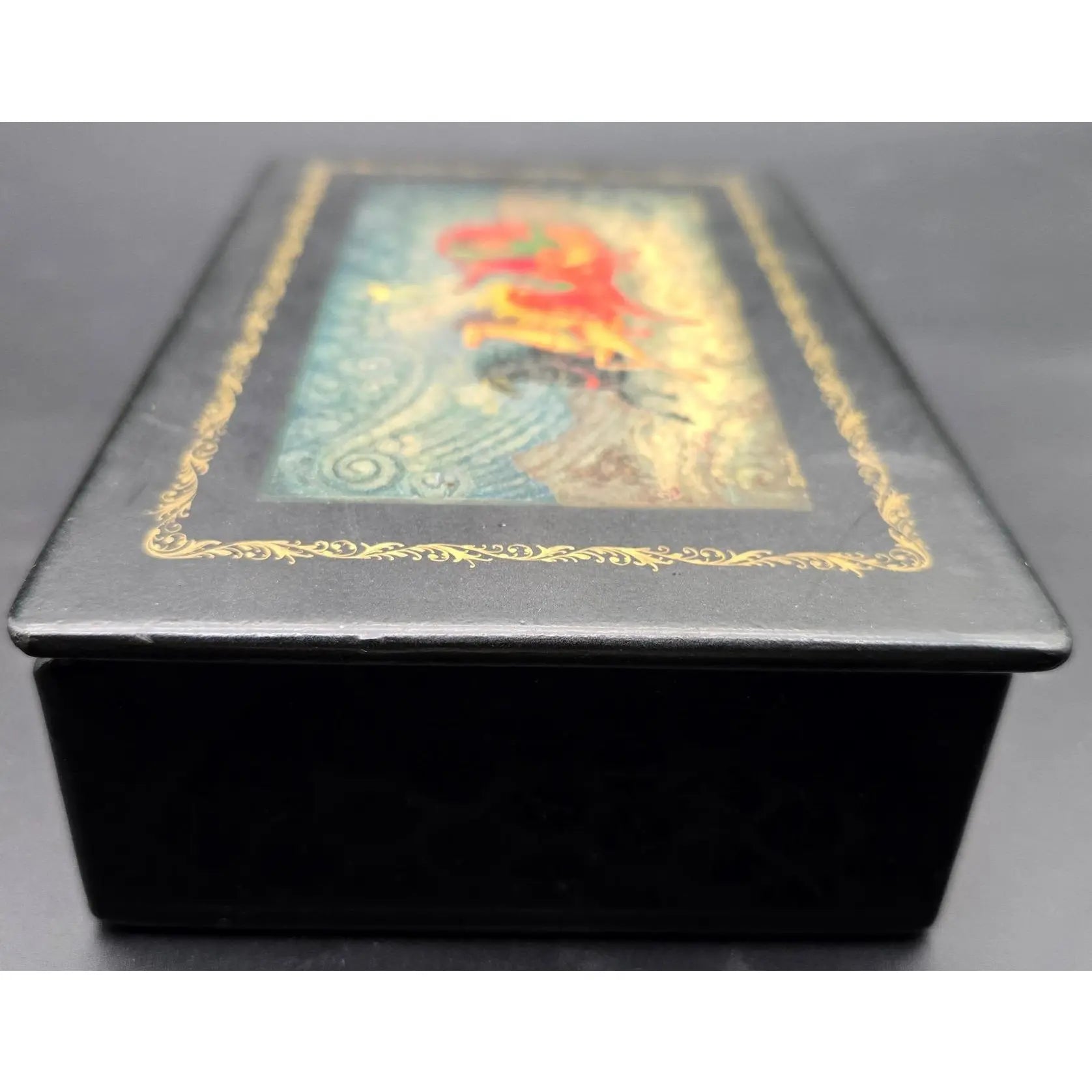Vintage Hand-Painted Kholuy Lacquer Box – "Troika" Scene by Artist Lovkachev