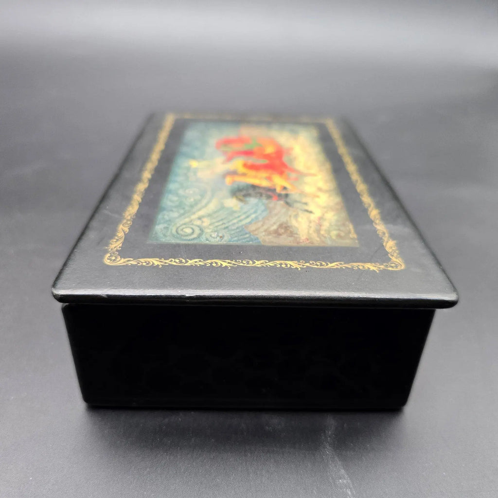 Vintage Hand-Painted Kholuy Lacquer Box – "Troika" Scene by Artist Lovkachev