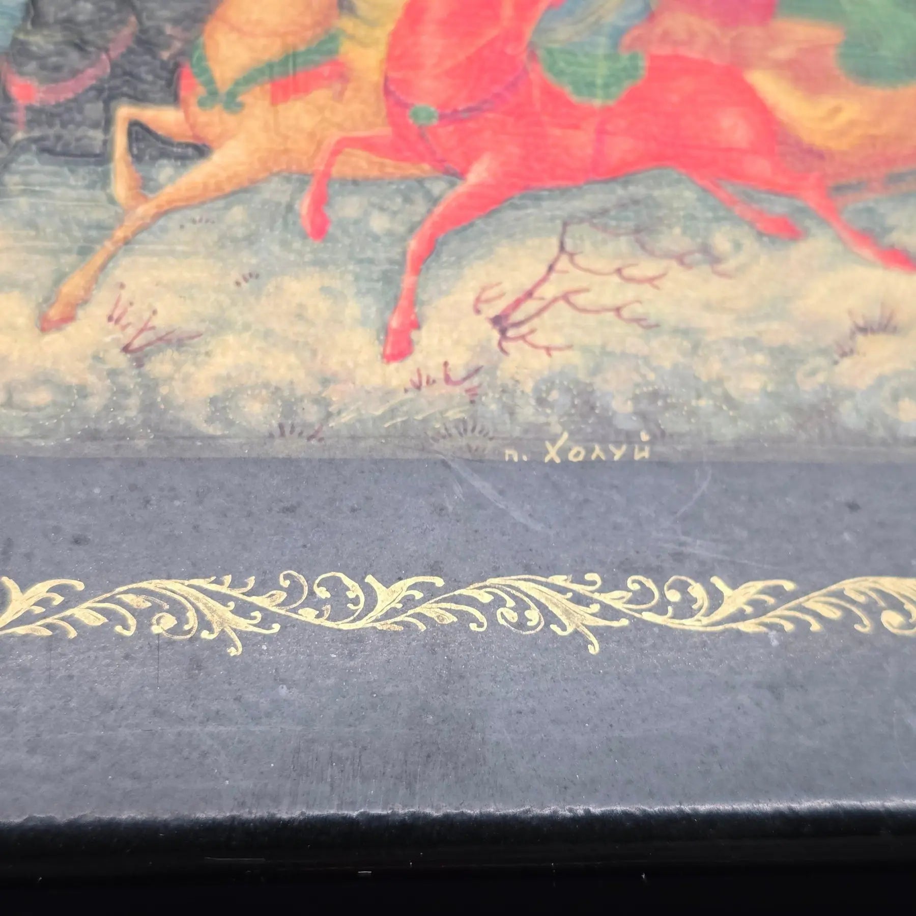 Vintage Hand-Painted Kholuy Lacquer Box – "Troika" Scene by Artist Lovkachev