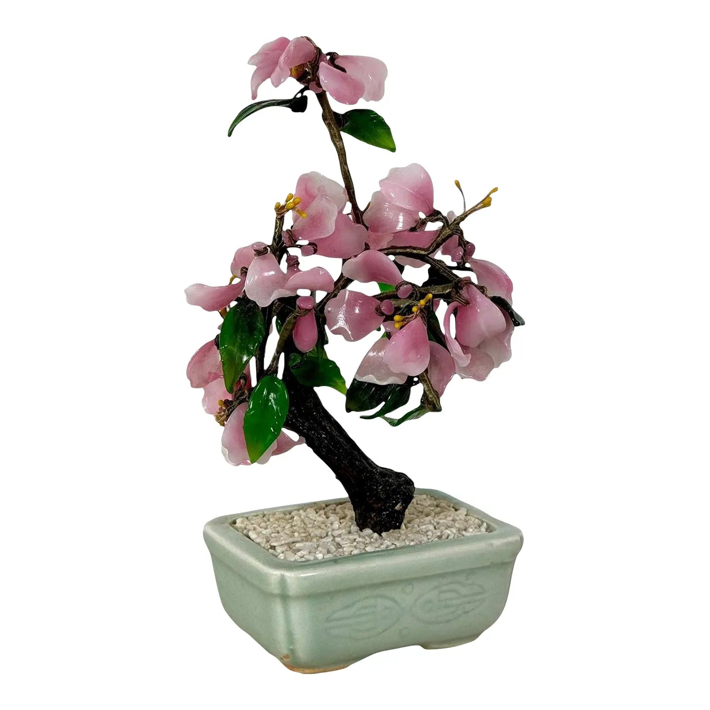 Vintage Mid-Century Flowering "Jade Tree" in Footed Celadon Pot - 10"