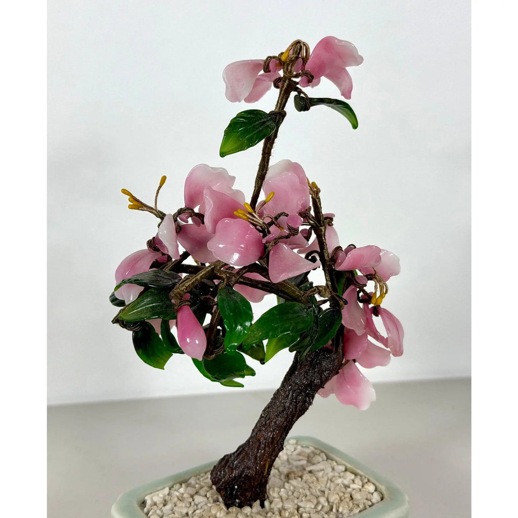Vintage Mid-Century Flowering "Jade Tree" in Footed Celadon Pot - 10"