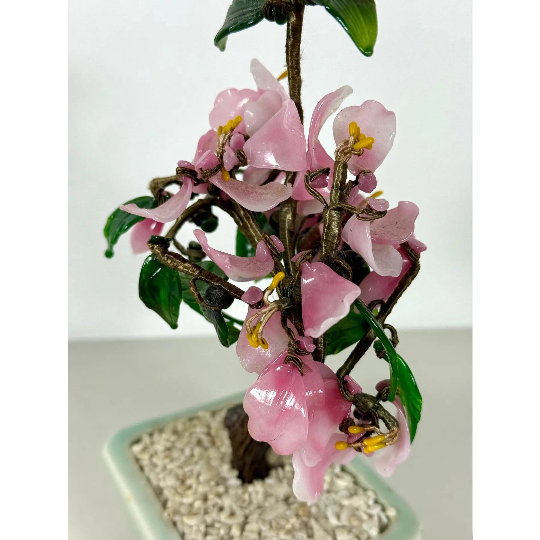 Vintage Mid-Century Flowering "Jade Tree" in Footed Celadon Pot - 10"