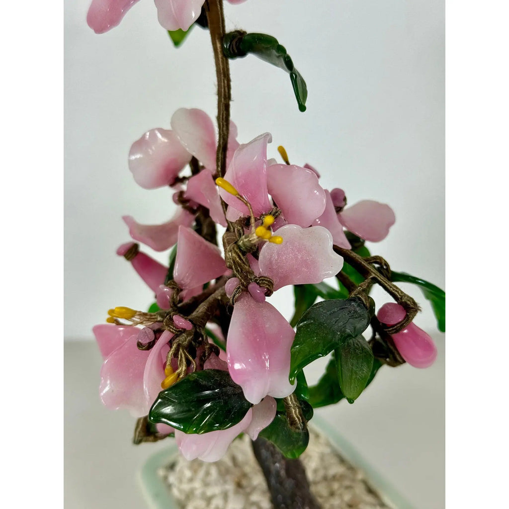 Vintage Mid-Century Flowering "Jade Tree" in Footed Celadon Pot - 10"