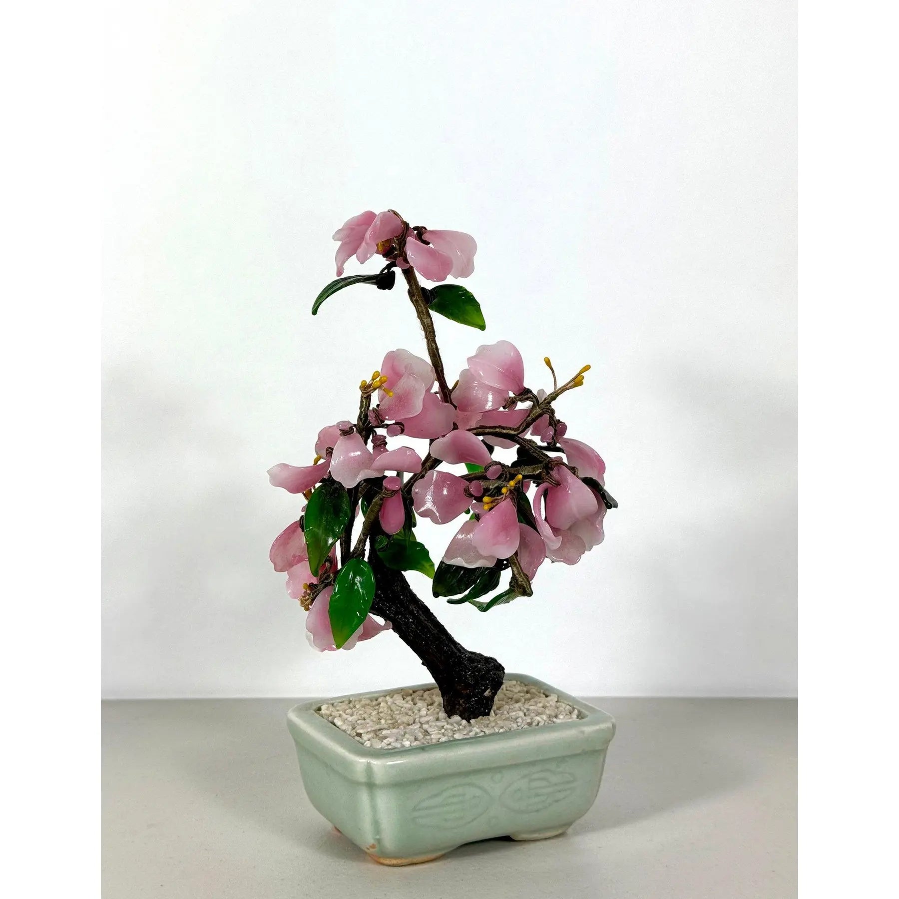 Vintage Mid-Century Flowering "Jade Tree" in Footed Celadon Pot - 10"