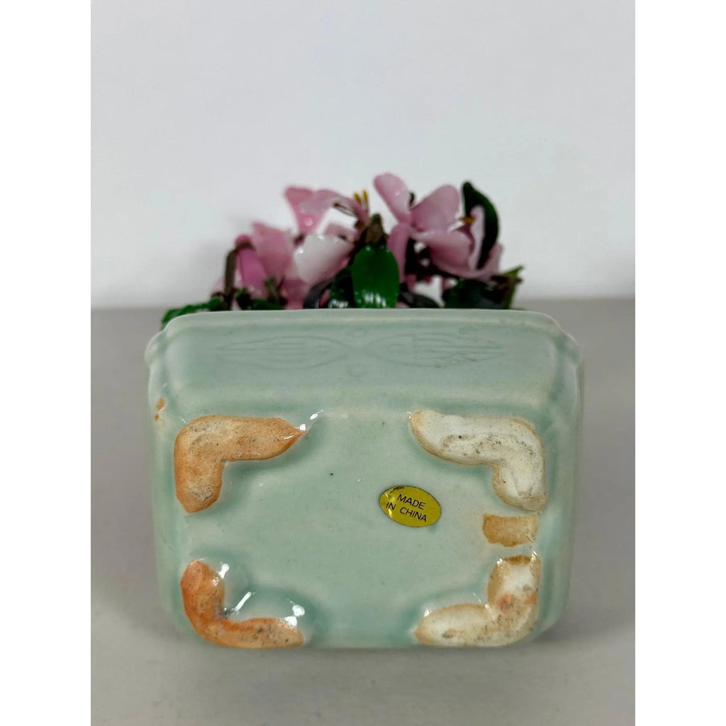 Vintage Mid-Century Flowering "Jade Tree" in Footed Celadon Pot - 10"