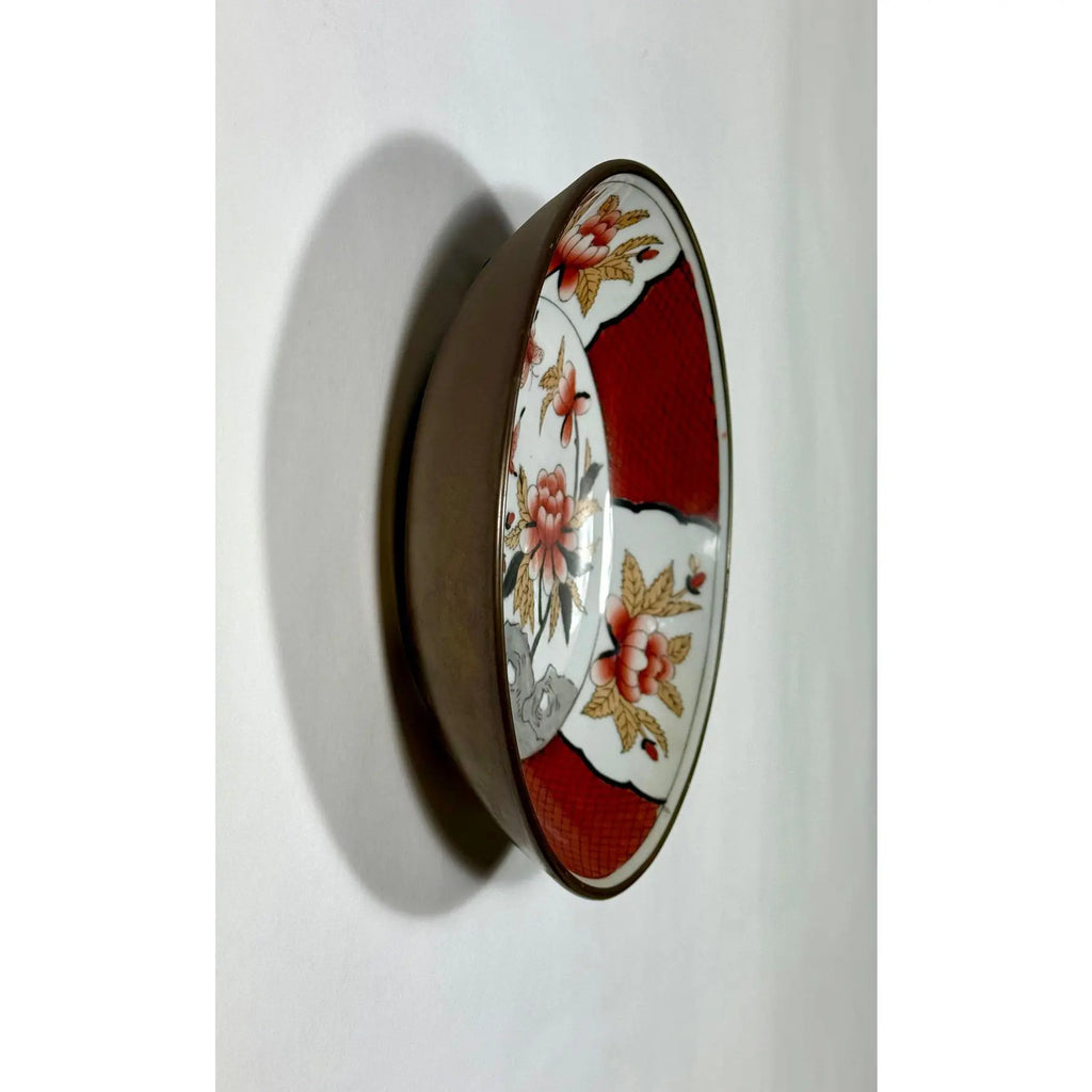Vintage Mid-Century Chinese Brass-Encased Hand-Painted Porcelain Bowl