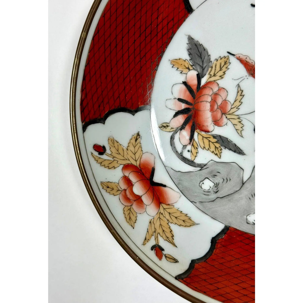 Vintage Mid-Century Chinese Brass-Encased Hand-Painted Porcelain Bowl