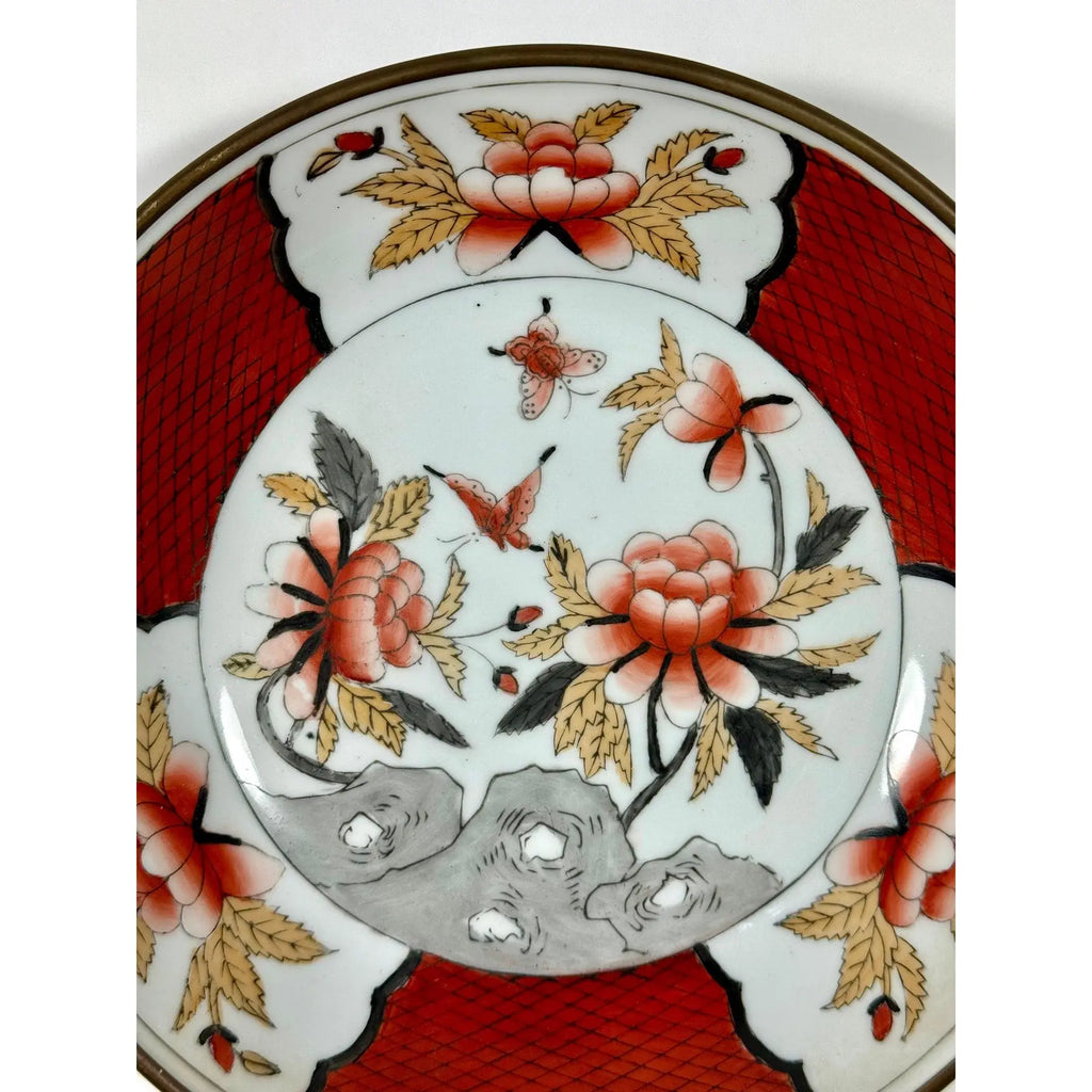 Vintage Mid-Century Chinese Brass-Encased Hand-Painted Porcelain Bowl