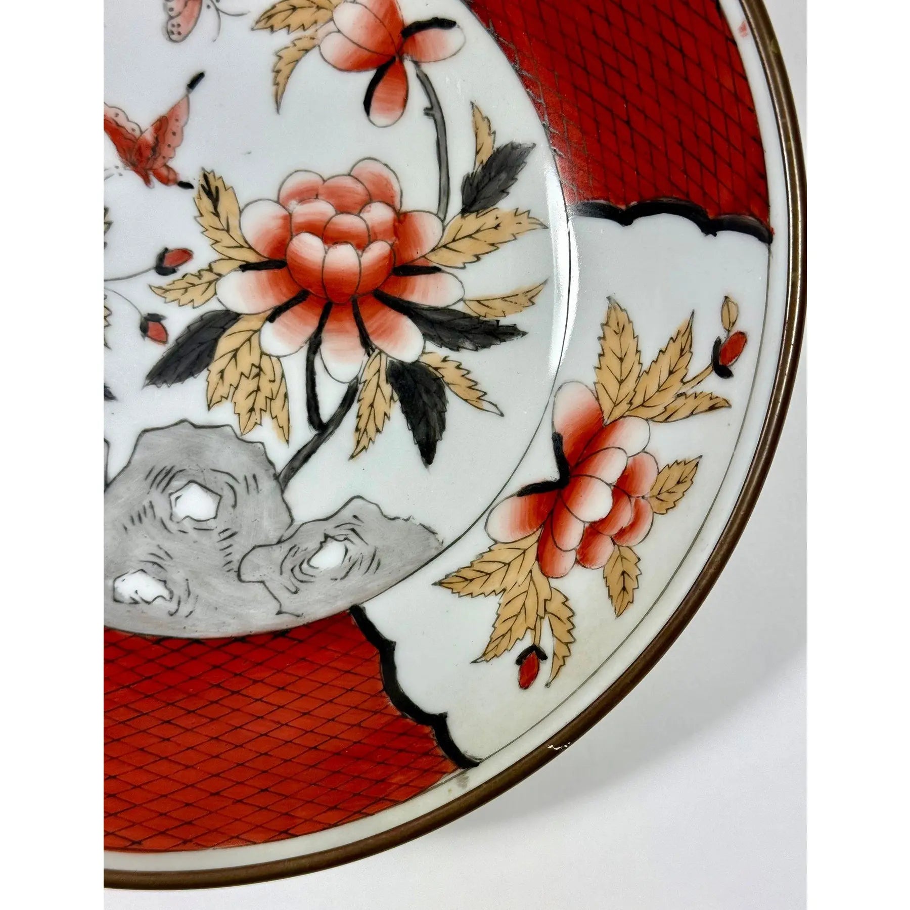 Vintage Mid-Century Chinese Brass-Encased Hand-Painted Porcelain Bowl