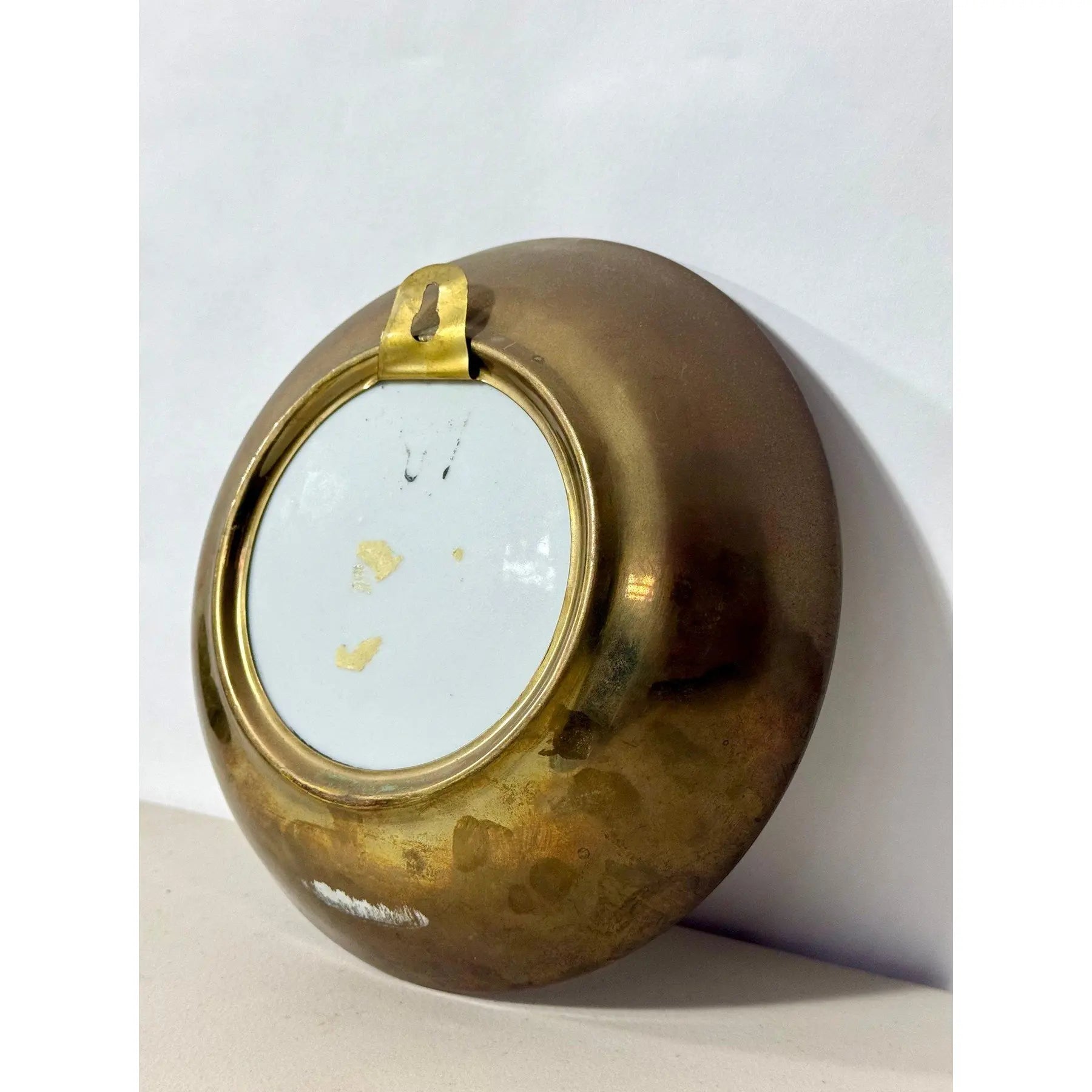Vintage Mid-Century Chinese Brass-Encased Hand-Painted Porcelain Bowl