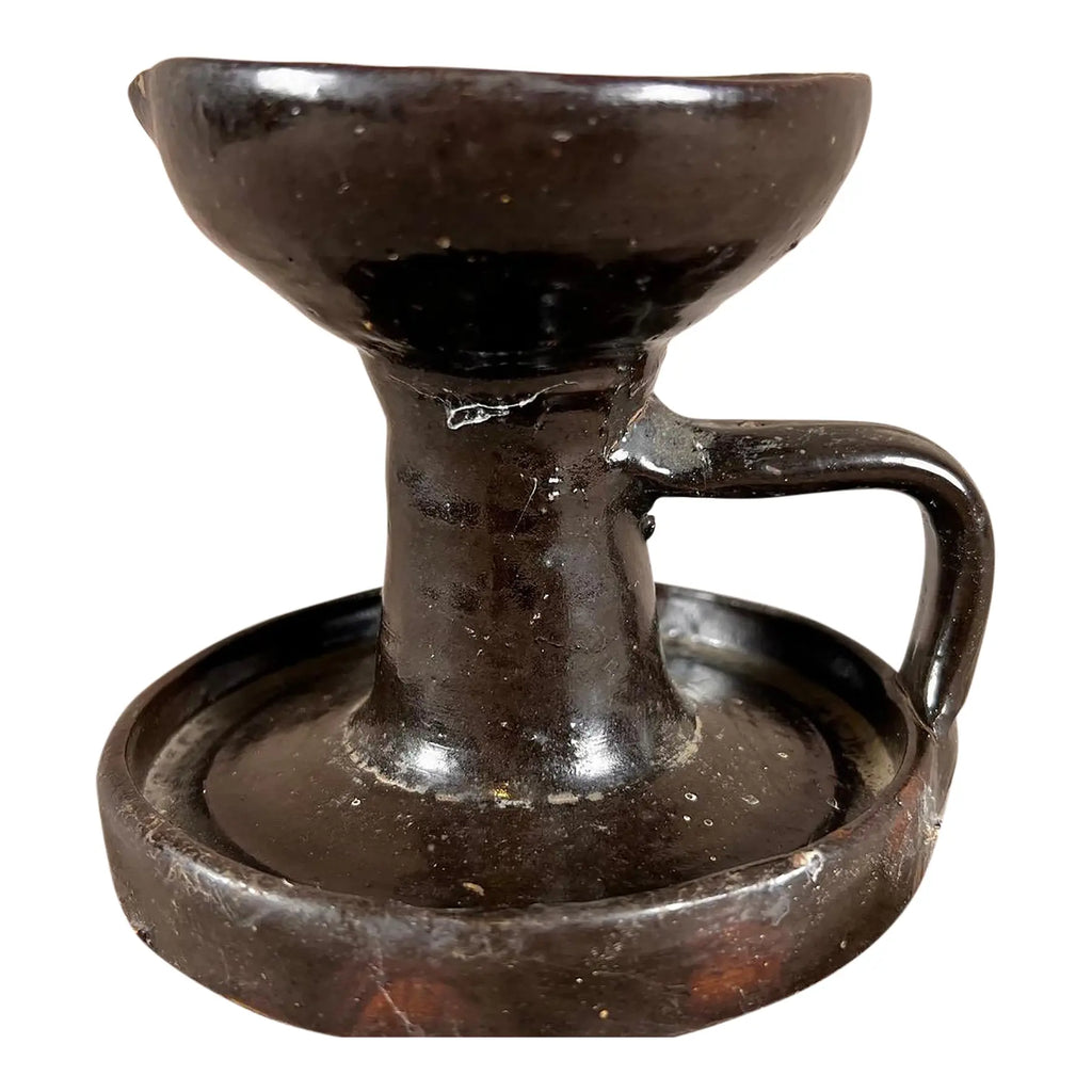 19th Century Signed "Chambers" American Redware Grease Lamp