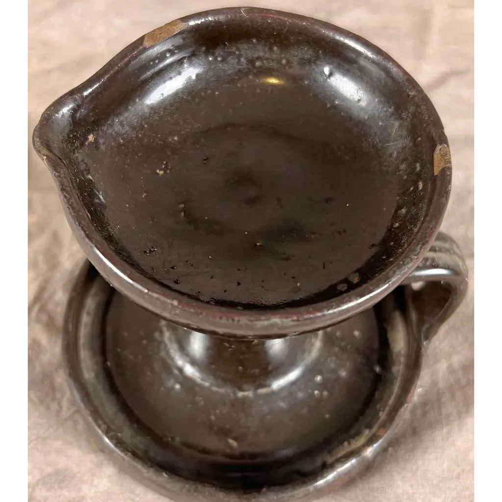 19th Century Signed "Chambers" American Redware Grease Lamp