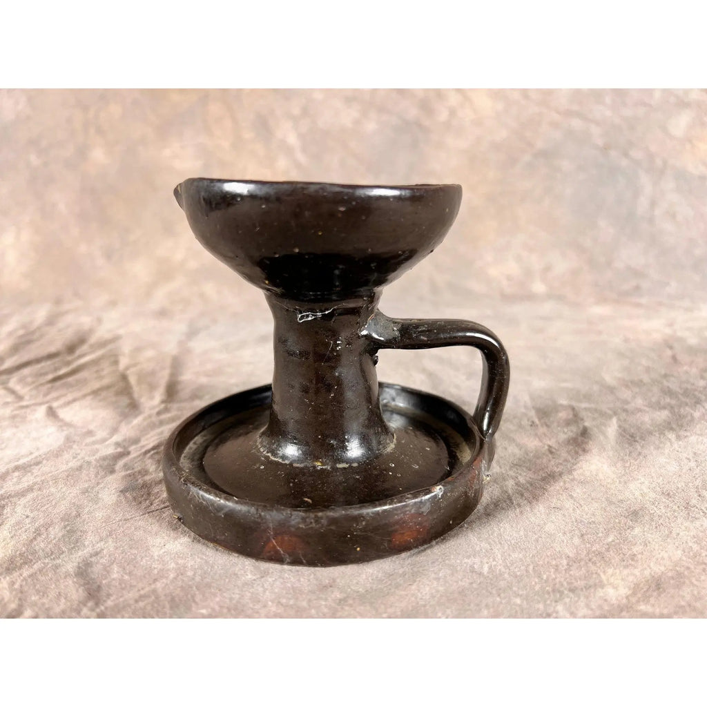 19th Century Signed "Chambers" American Redware Grease Lamp