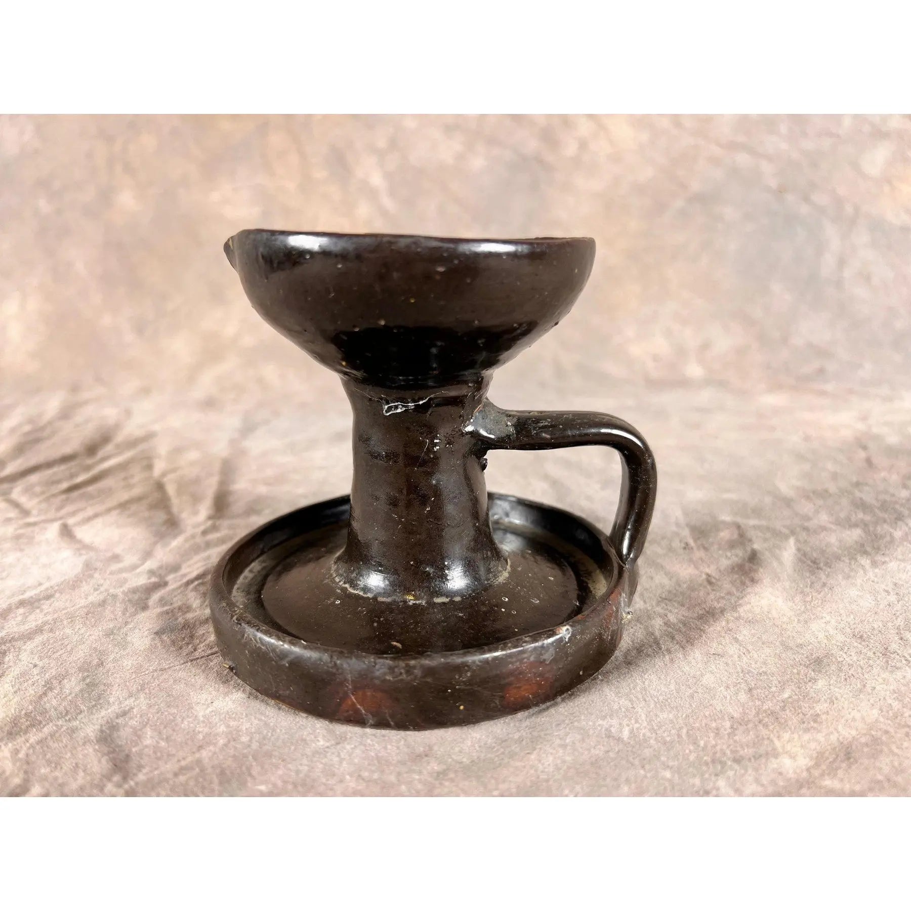 19th Century Signed "Chambers" American Redware Grease Lamp
