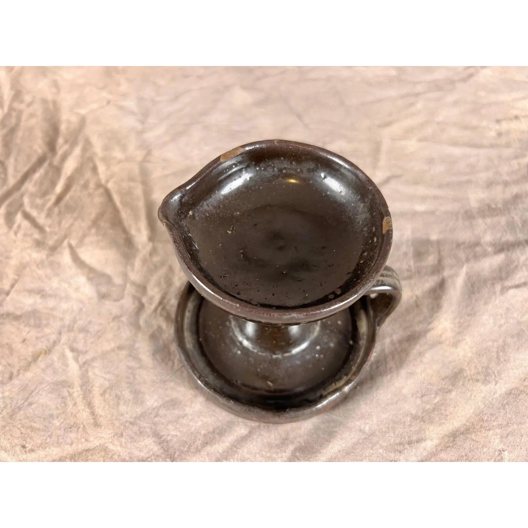 19th Century Signed "Chambers" American Redware Grease Lamp
