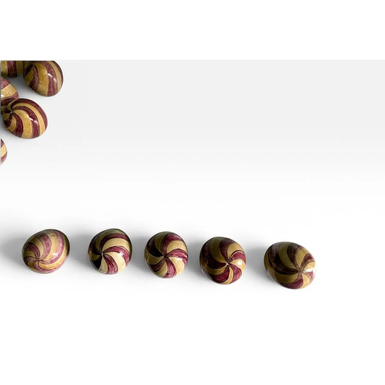 Rare Retired Set Of Forty-Seven MacKenzie-Childs Hand-Painted Swirl Ceramic Knobs