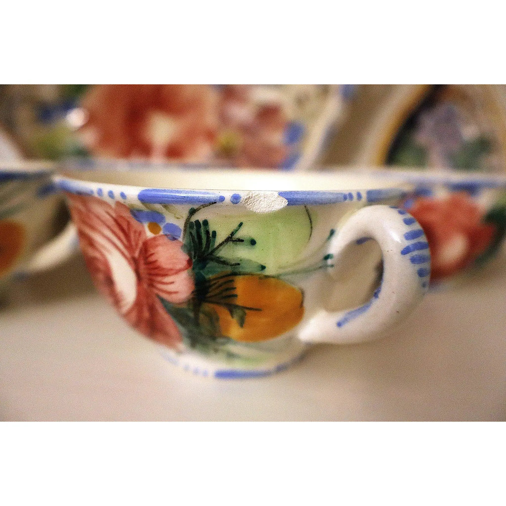 15 Piece Signed Deruta Italian Majolica Floral Collection, Hand Painted L'Antica and Fratelli Mari Maiolica Tea and Dessert Set, Mediterranean Decor