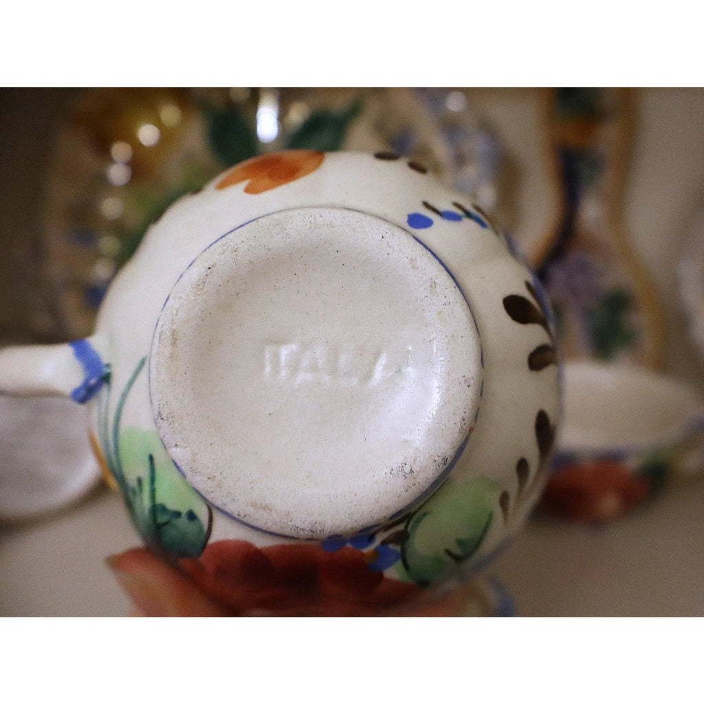 15 Piece Signed Deruta Italian Majolica Floral Collection, Hand Painted L'Antica and Fratelli Mari Maiolica Tea and Dessert Set, Mediterranean Decor