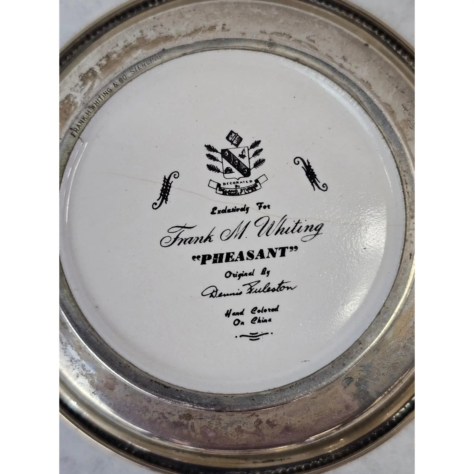 Set Of Six Frank Whiting Sterling Silver And Porcelain Game Bird Coasters By Dennis Puleston