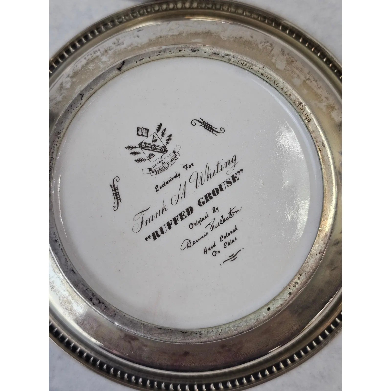 Set Of Six Frank Whiting Sterling Silver And Porcelain Game Bird Coasters By Dennis Puleston