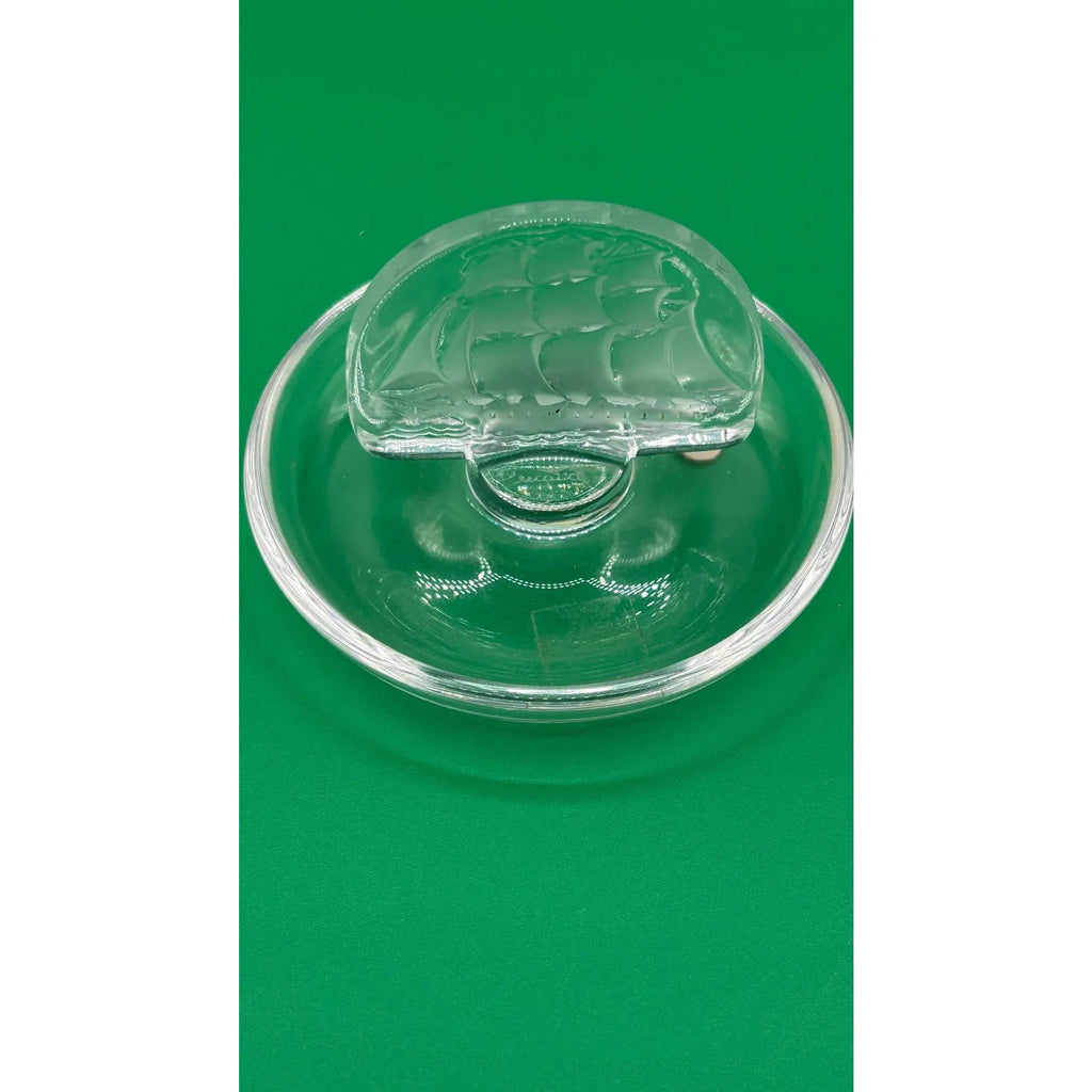 Vintage Signed Lalique France "Caravelle" Frosted Crystal Sailing Ship Ring Dish