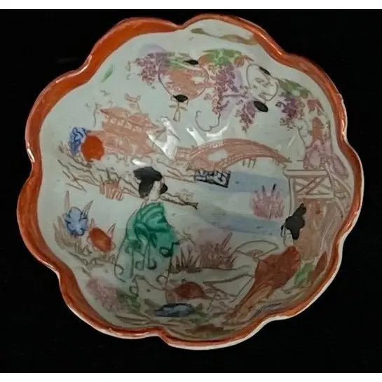 Antique Meiji / Taisho Era Japanese Porcelain Footed Nut & Dipping Bowls — Set of 6
