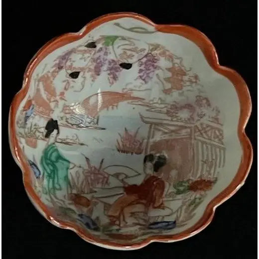 Antique Meiji / Taisho Era Japanese Porcelain Footed Nut & Dipping Bowls — Set of 6