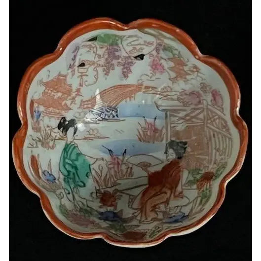 Antique Meiji / Taisho Era Japanese Porcelain Footed Nut & Dipping Bowls — Set of 6