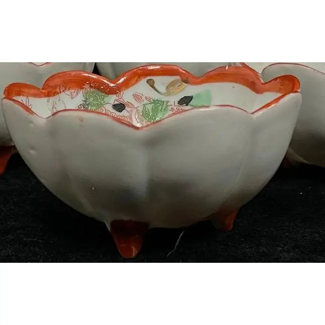 Antique Meiji / Taisho Era Japanese Porcelain Footed Nut & Dipping Bowls — Set of 6
