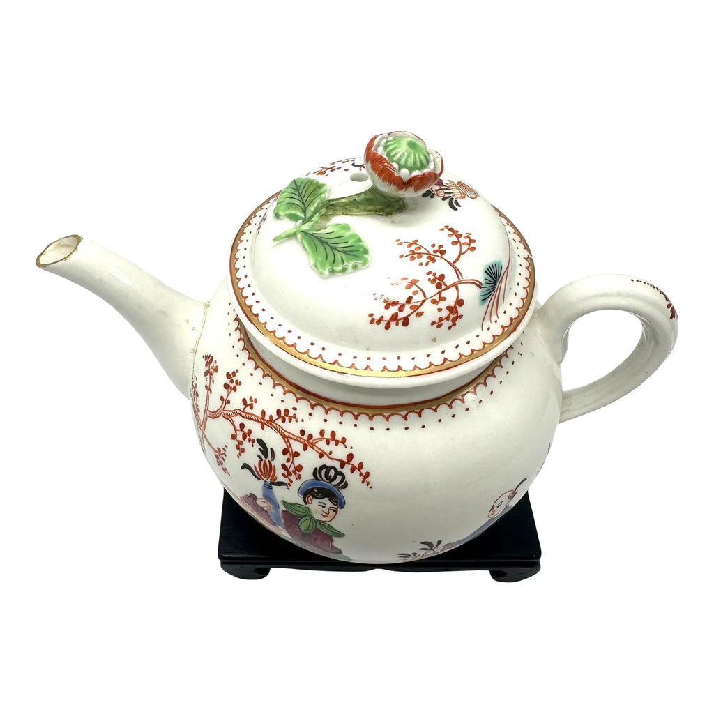 Antique 18th Century First Period Worcester Porcelain Teapot Mandarin Pattern Dr Wall Era