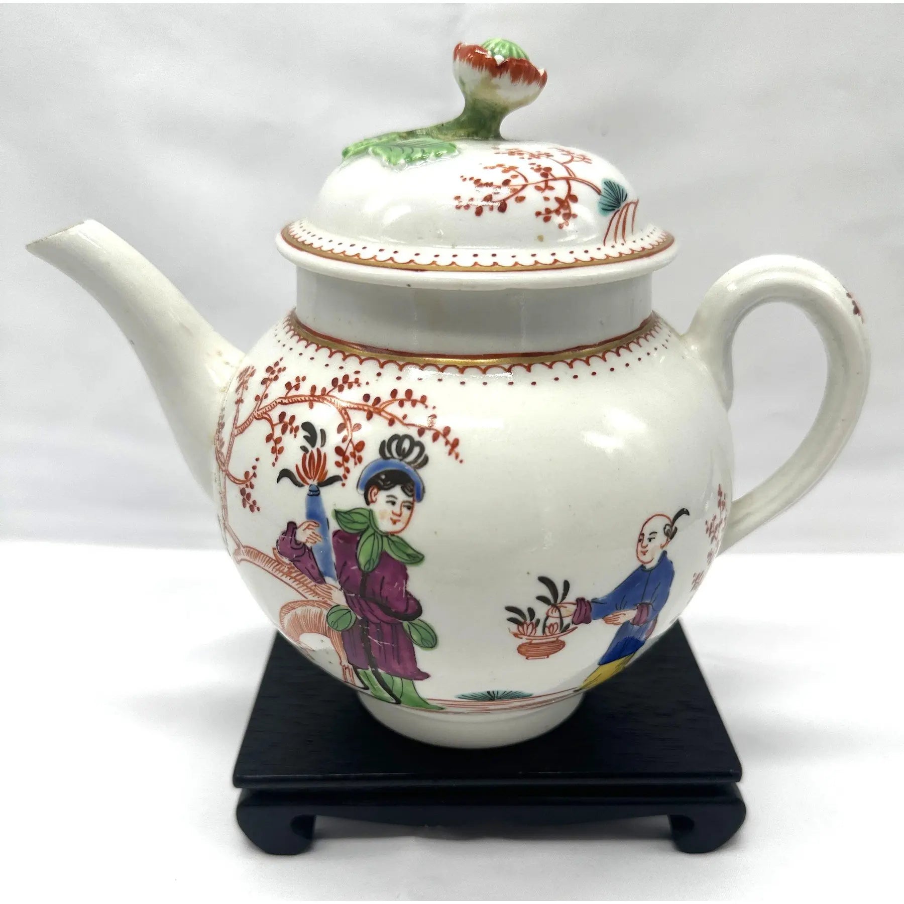 Antique 18th Century First Period Worcester Porcelain Teapot Mandarin Pattern Dr Wall Era