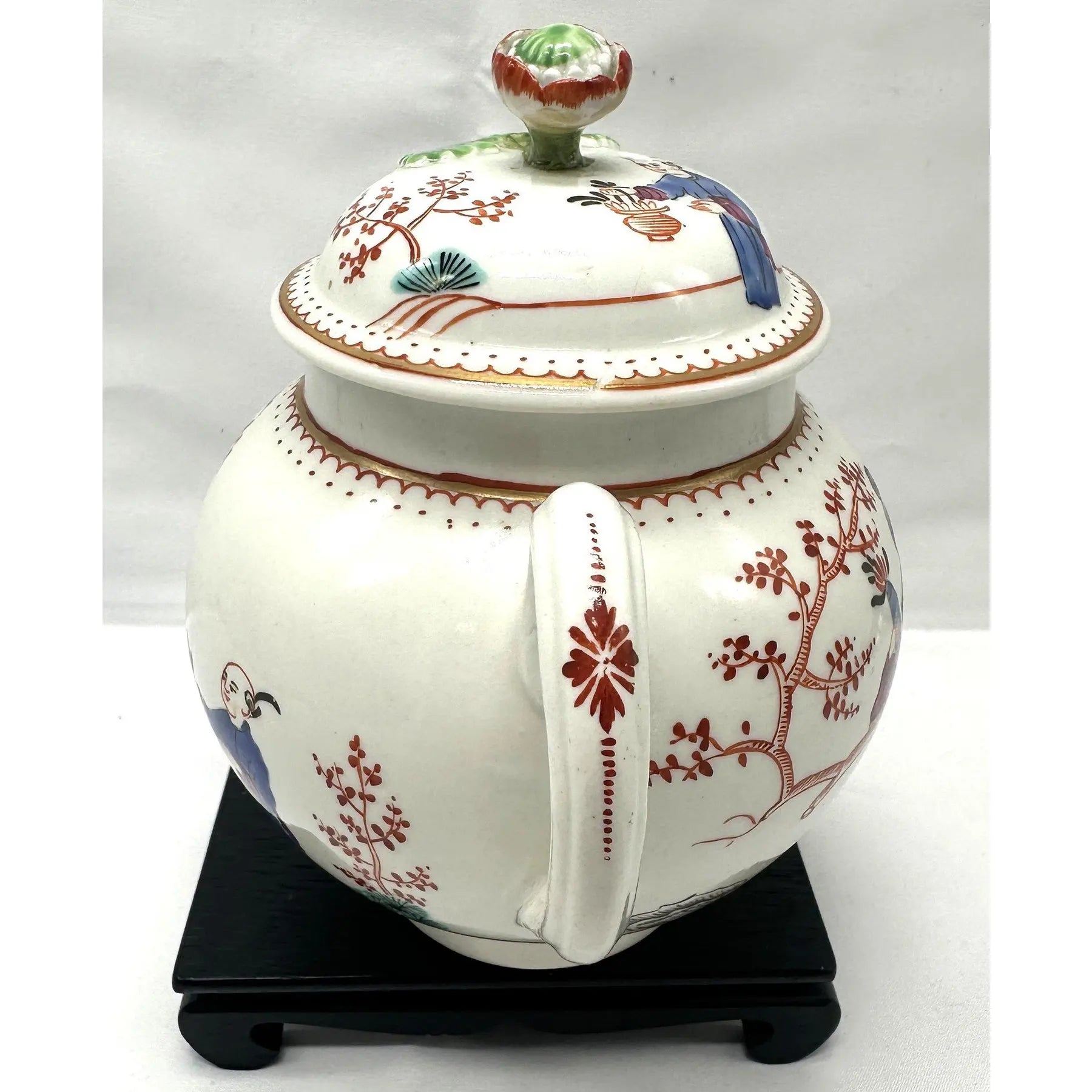 Antique 18th Century First Period Worcester Porcelain Teapot Mandarin Pattern Dr Wall Era