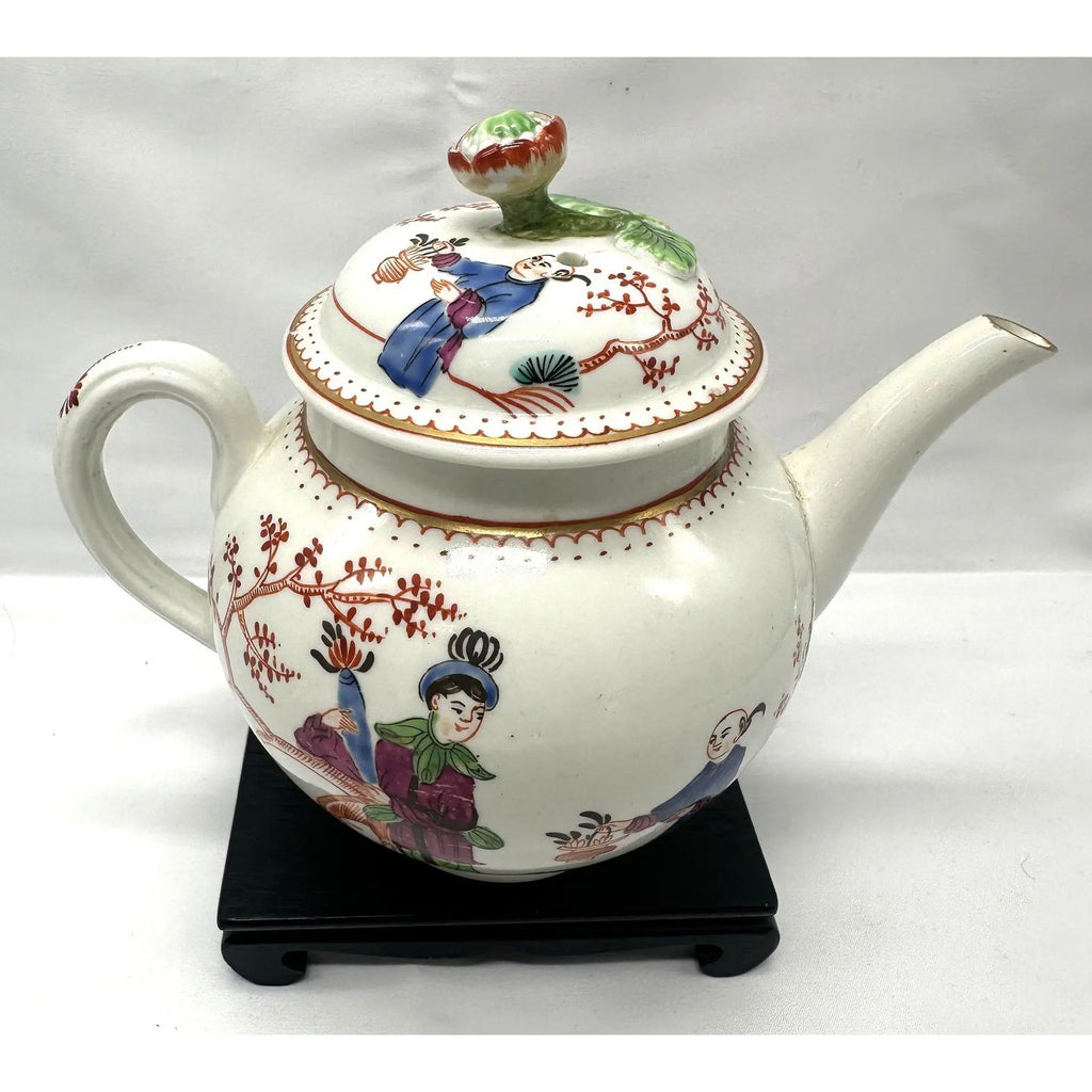 Antique 18th Century First Period Worcester Porcelain Teapot Mandarin Pattern Dr Wall Era