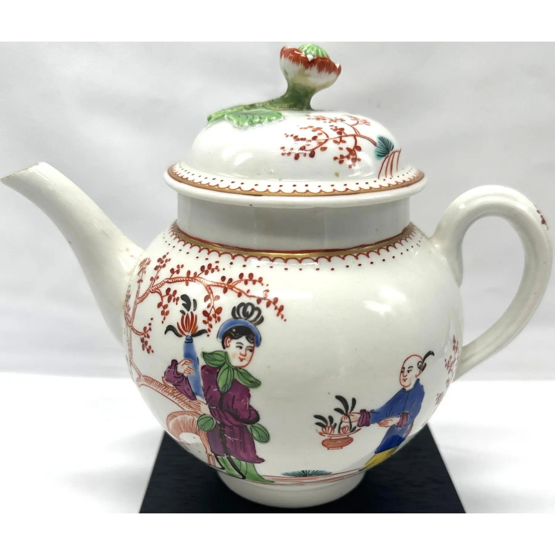 Antique 18th Century First Period Worcester Porcelain Teapot Mandarin Pattern Dr Wall Era