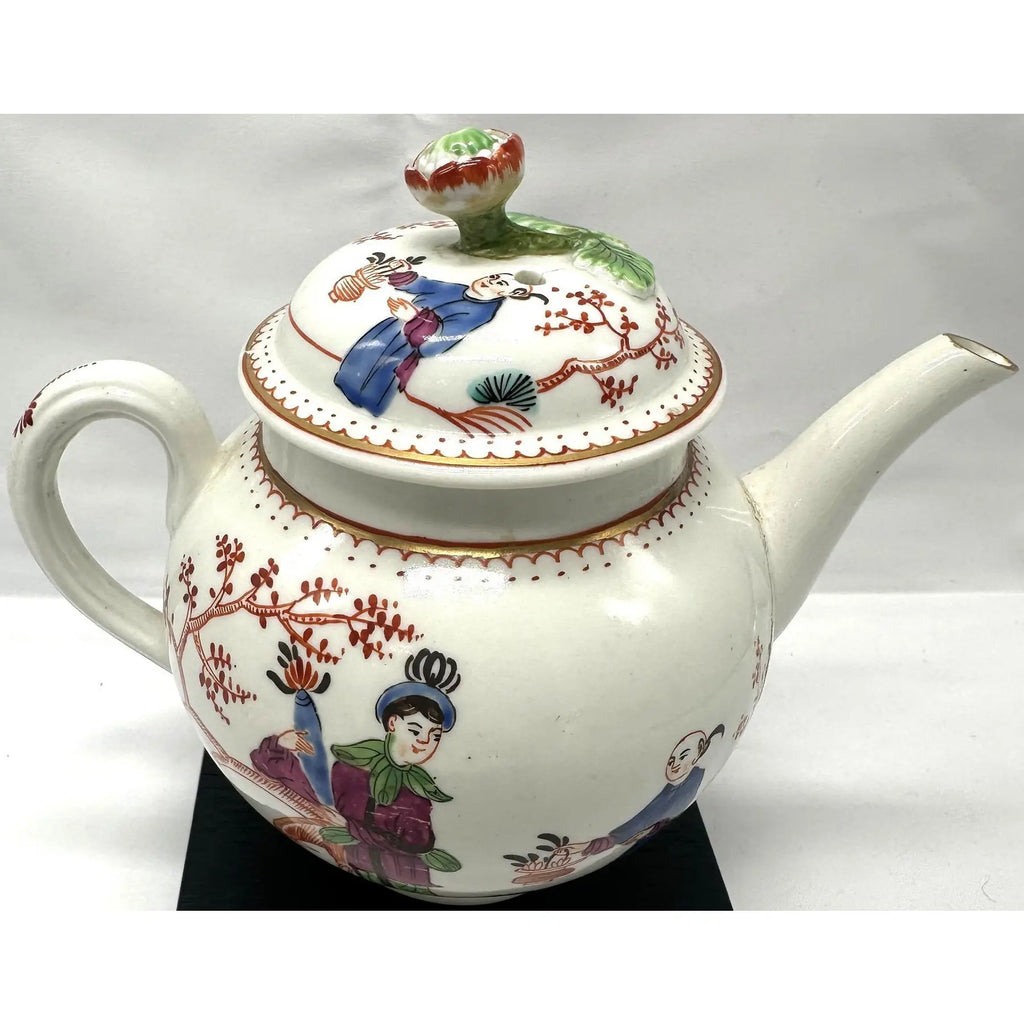 Antique 18th Century First Period Worcester Porcelain Teapot Mandarin Pattern Dr Wall Era