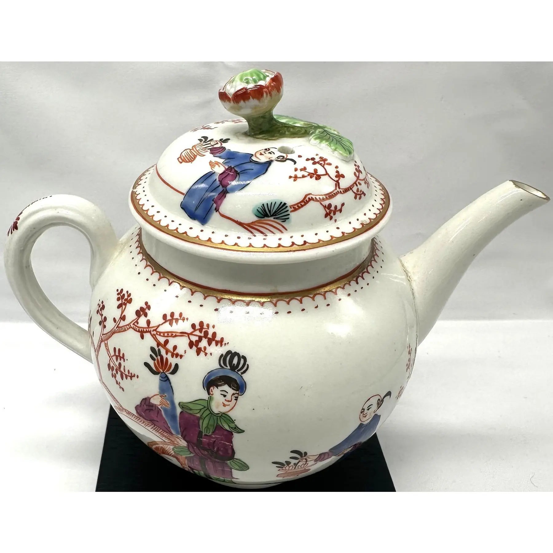 Antique 18th Century First Period Worcester Porcelain Teapot Mandarin Pattern Dr Wall Era