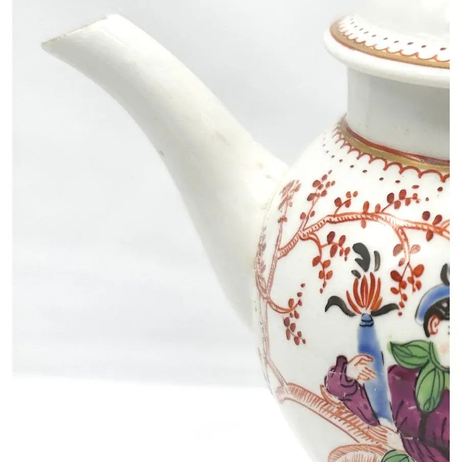 Antique 18th Century First Period Worcester Porcelain Teapot Mandarin Pattern Dr Wall Era