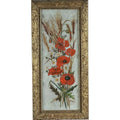 Antique 19th Century Floral Oil Painting on Glass Pane in Victorian Faux Bois Gilt Frame