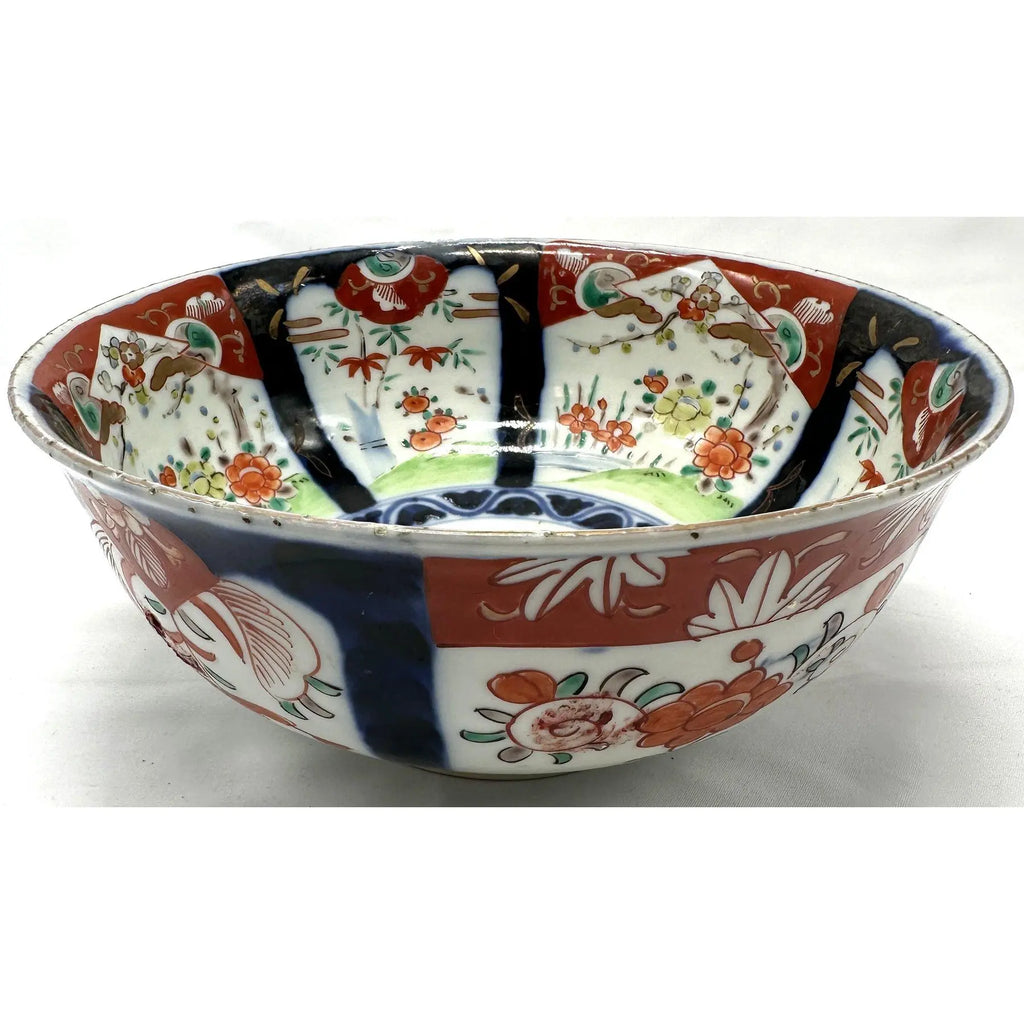 Antique 19th Century Japanese Imari Scalloped Bowl Meiji Kinrande Porcelain - 8.5”