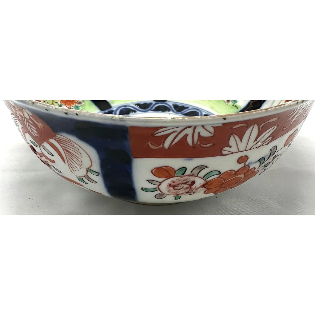 Antique 19th Century Japanese Imari Scalloped Bowl Meiji Kinrande Porcelain - 8.5”