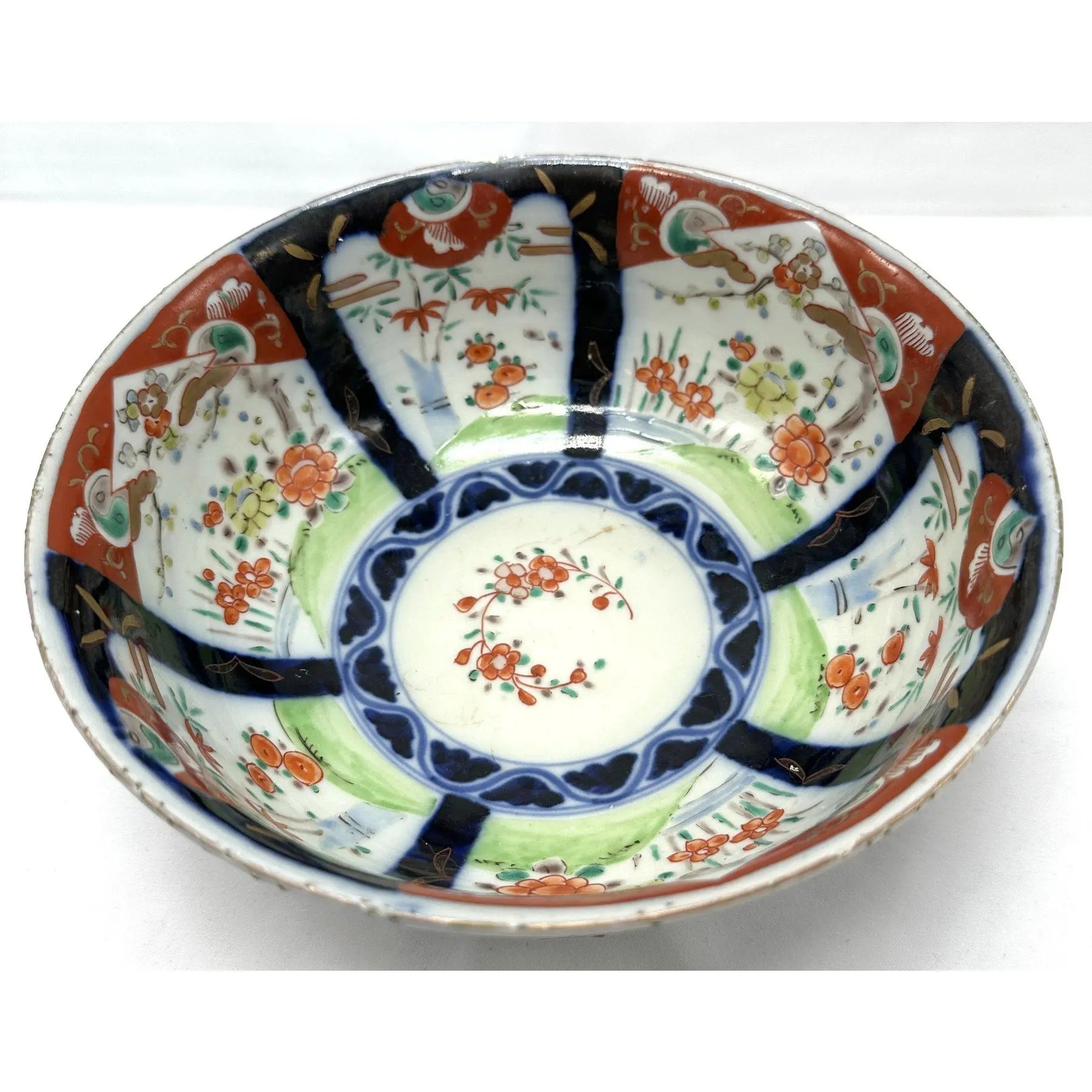 Antique 19th Century Japanese Imari Scalloped Bowl Meiji Kinrande Porcelain - 8.5”