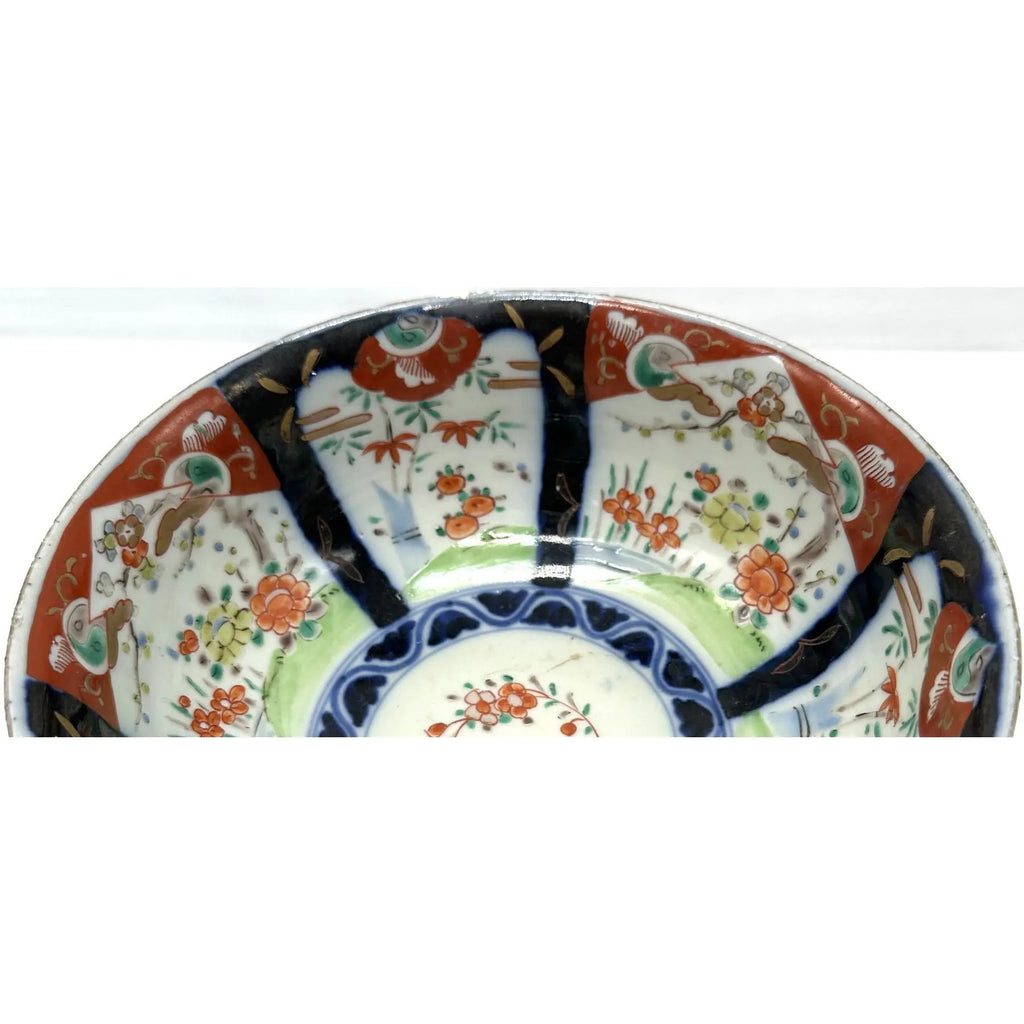 Antique 19th Century Japanese Imari Scalloped Bowl Meiji Kinrande Porcelain - 8.5”